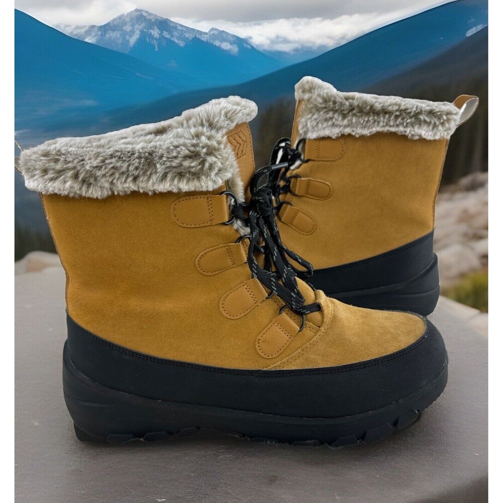 All Motion Winter Snow Boots Women’s Size 11 Thermolite Fur Lined Tan.
